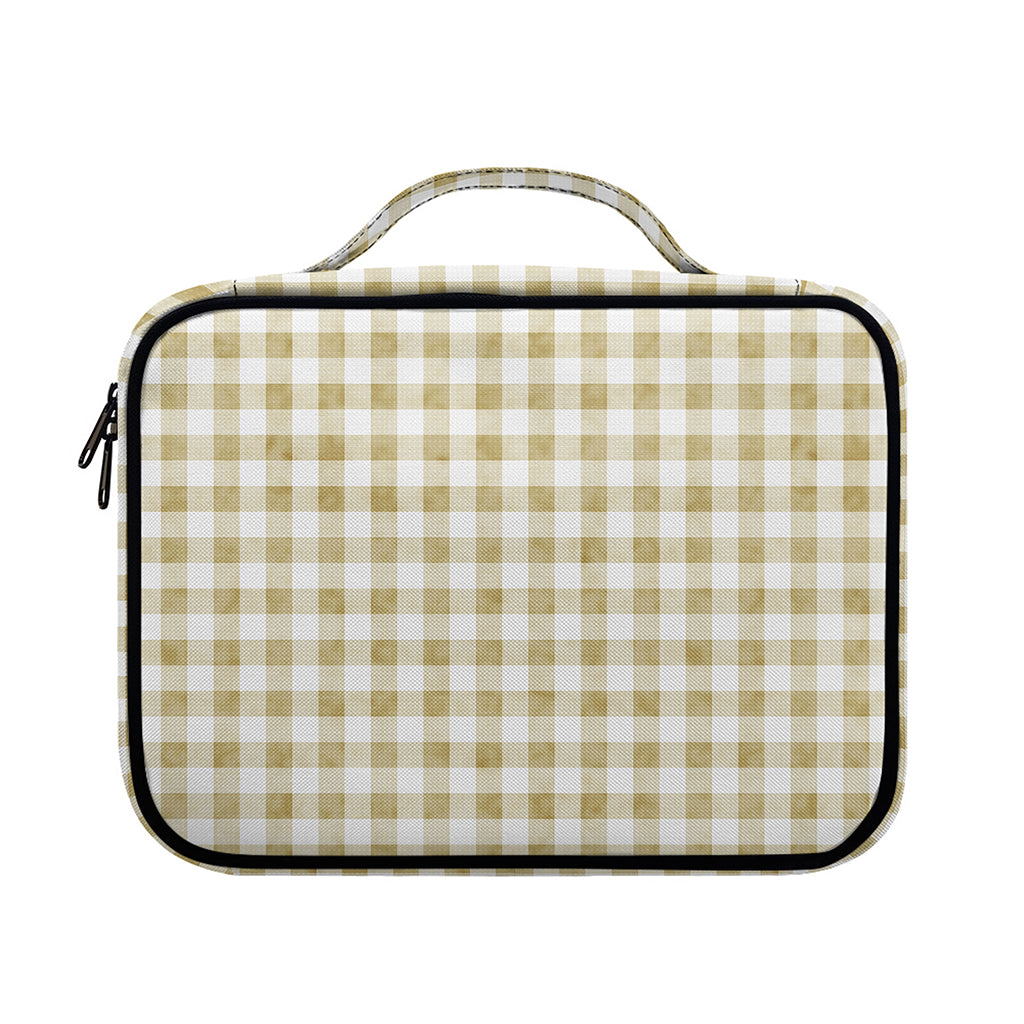 Beige And White Gingham Pattern Print Briefcase Bible Bag