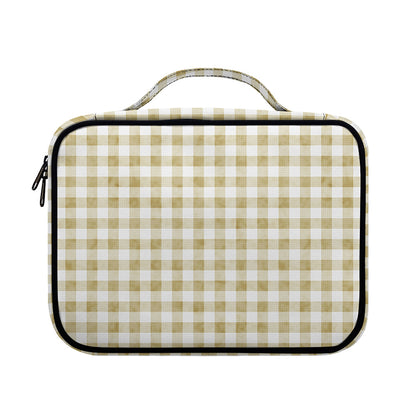 Beige And White Gingham Pattern Print Briefcase Bible Bag