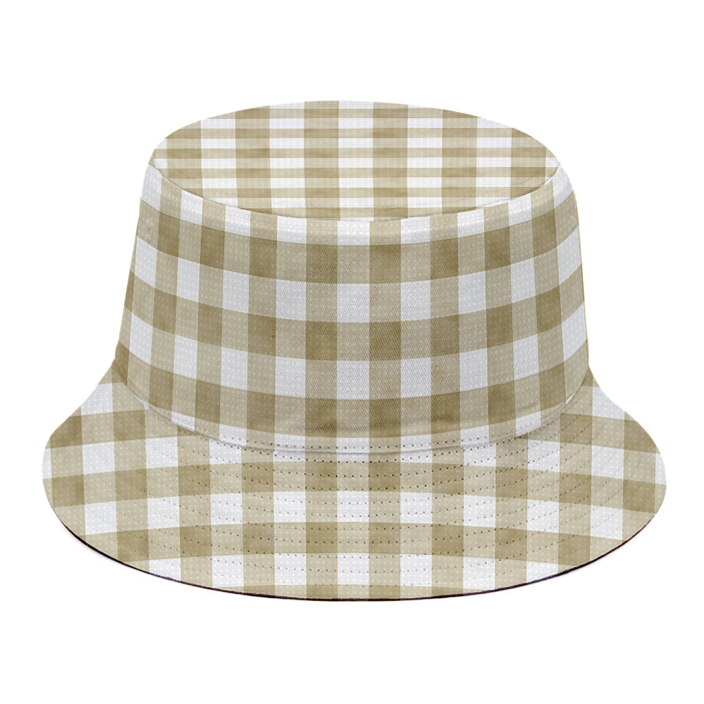 Beige And White Gingham Pattern Print Bucket Hat
