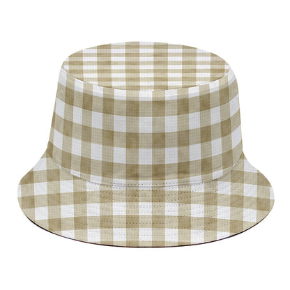 Beige And White Gingham Pattern Print Bucket Hat