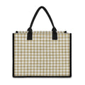 Beige And White Gingham Pattern Print Canvas Tote Bag