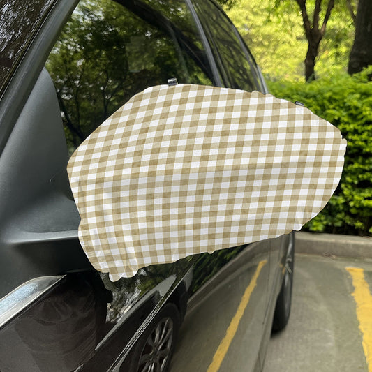 Beige And White Gingham Pattern Print Car Side Mirror Covers