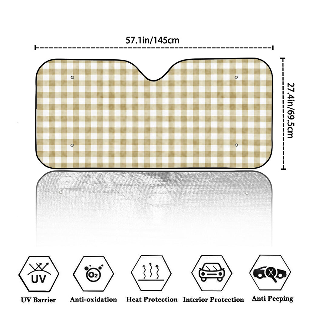 Beige And White Gingham Pattern Print Car Windshield Sun Shade