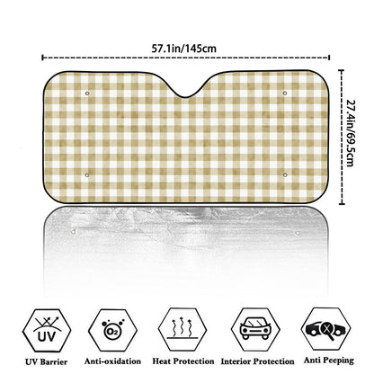 Beige And White Gingham Pattern Print Car Windshield Sun Shade