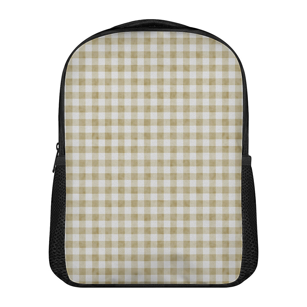 Beige And White Gingham Pattern Print Casual Backpack