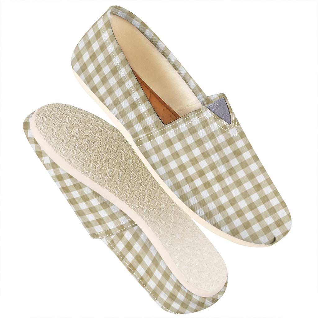 Beige And White Gingham Pattern Print Casual Shoes