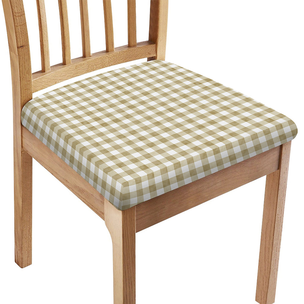 Beige And White Gingham Pattern Print Chair Cushion Cover