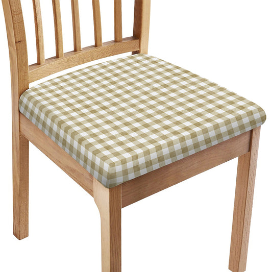 Beige And White Gingham Pattern Print Chair Cushion Cover