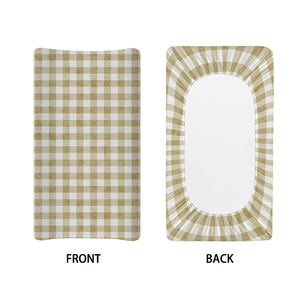 Beige And White Gingham Pattern Print Changing Pad Cover