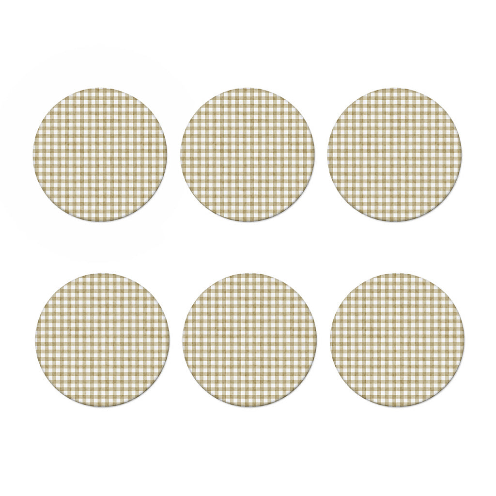 Beige And White Gingham Pattern Print Coaster Set