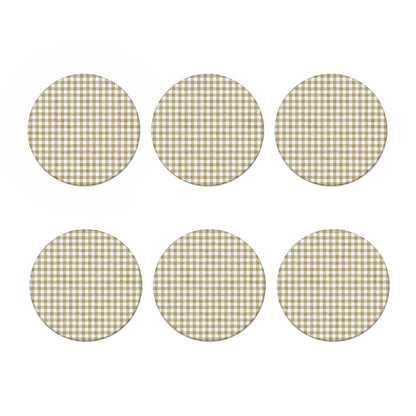 Beige And White Gingham Pattern Print Coaster Set