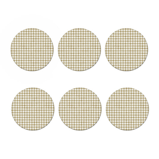 Beige And White Gingham Pattern Print Coaster Set