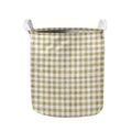 Beige And White Gingham Pattern Print Collapsible Laundry Basket