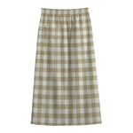 Beige And White Gingham Pattern Print Cotton Front Slit Maxi Skirt