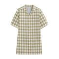 Beige And White Gingham Pattern Print Cotton Hawaiian Shirt