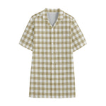 Beige And White Gingham Pattern Print Cotton Hawaiian Shirt