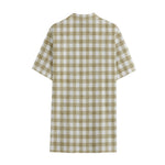 Beige And White Gingham Pattern Print Cotton Hawaiian Shirt
