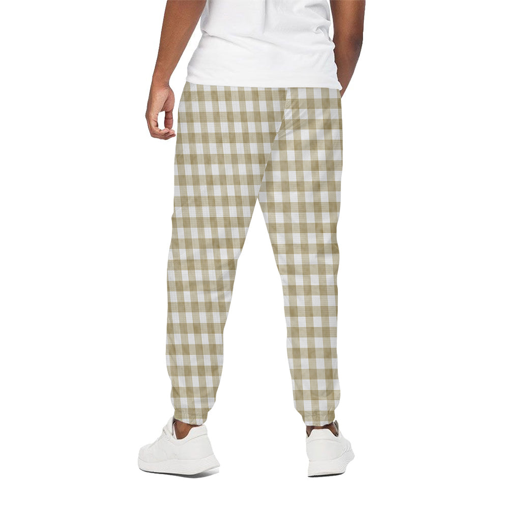 Beige And White Gingham Pattern Print Cotton Pants