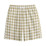 Beige And White Gingham Pattern Print Cotton Shorts