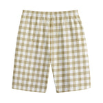 Beige And White Gingham Pattern Print Cotton Shorts