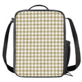 Beige And White Gingham Pattern Print Crossbody Lunch Bag