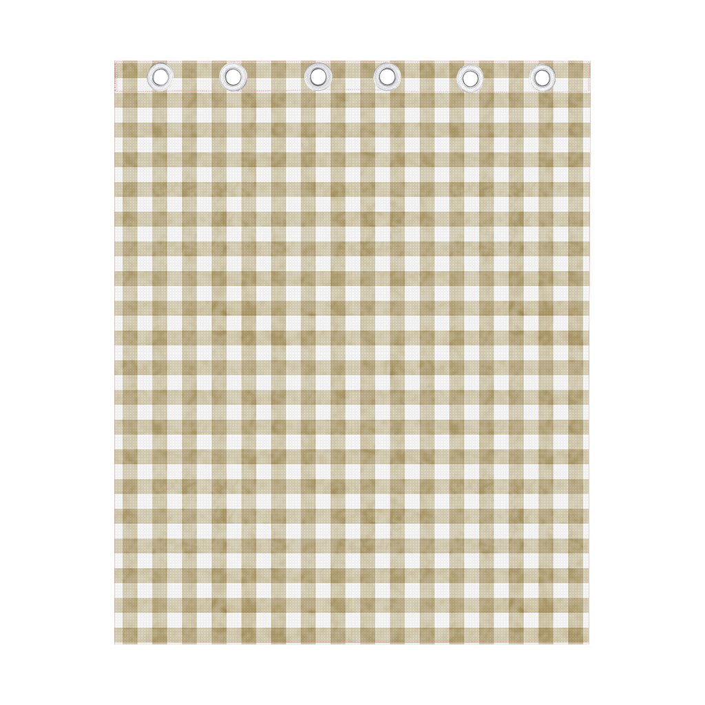 Beige And White Gingham Pattern Print Curtain