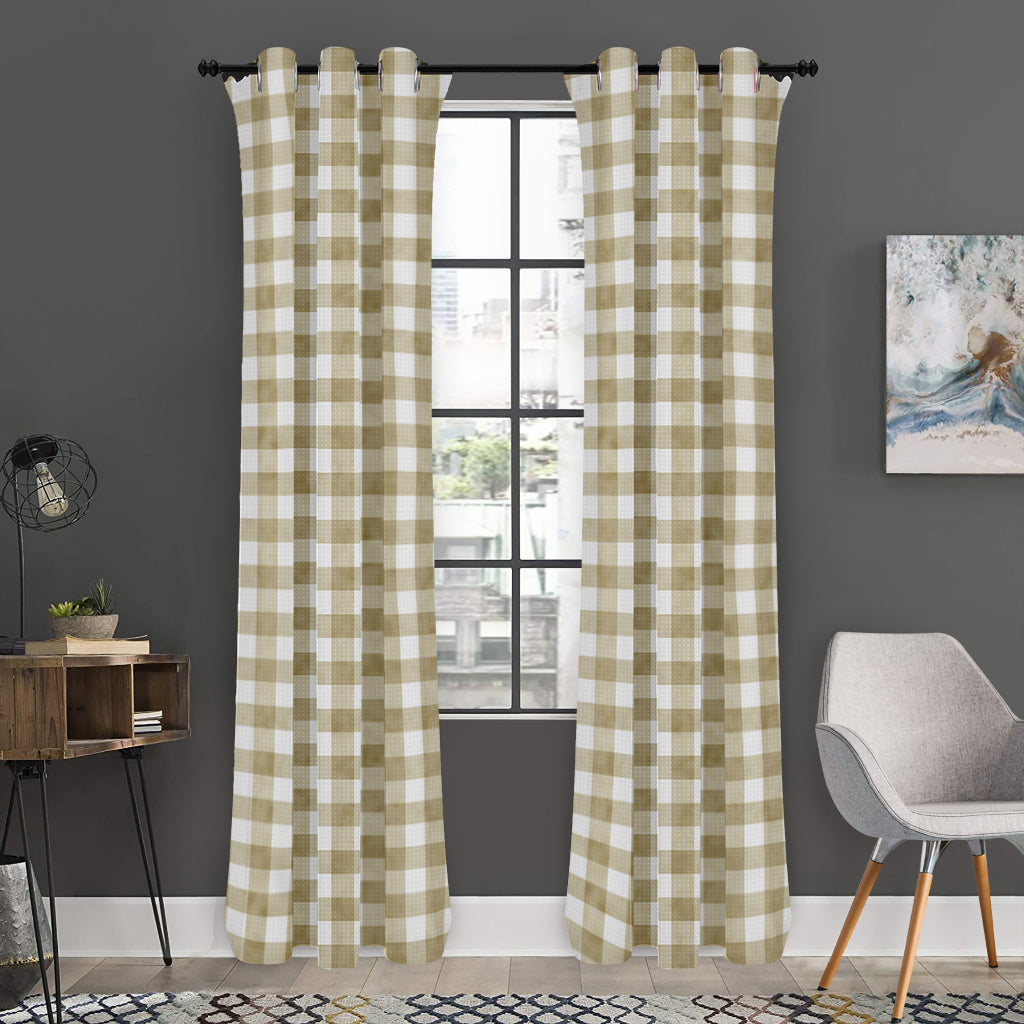 Beige And White Gingham Pattern Print Curtain