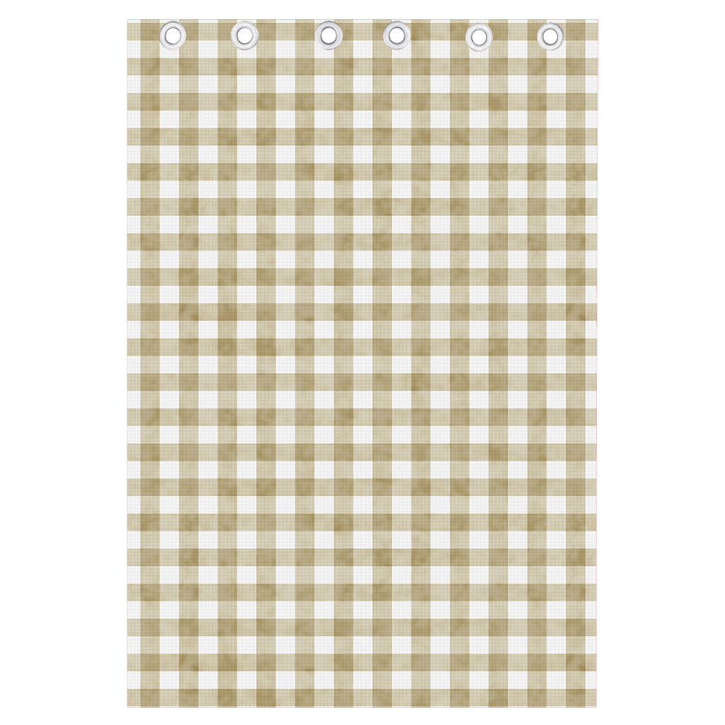 Beige And White Gingham Pattern Print Curtain