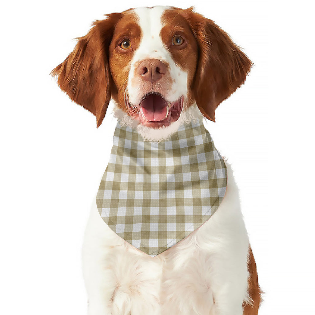 Beige And White Gingham Pattern Print Dog Bandana