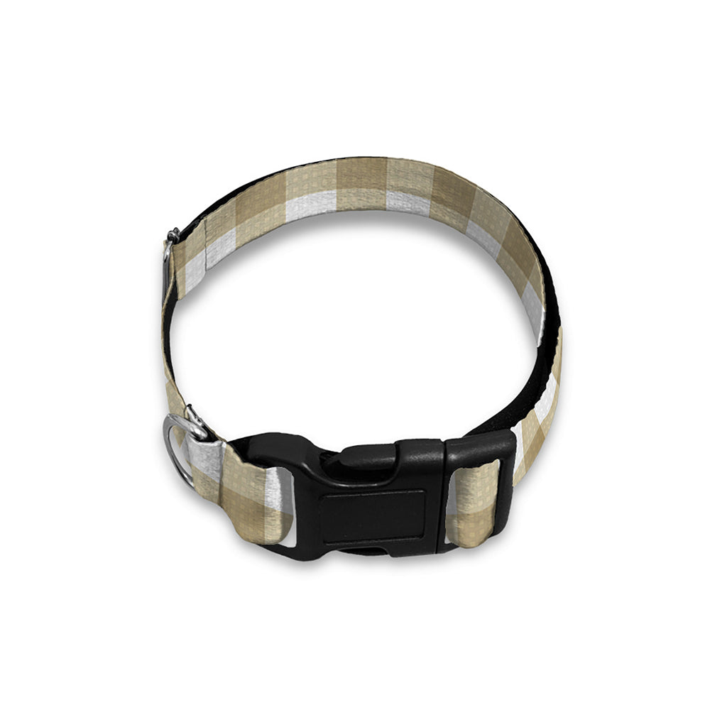 Beige And White Gingham Pattern Print Dog Collar
