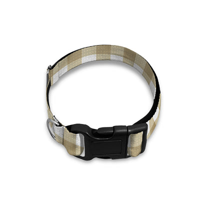 Beige And White Gingham Pattern Print Dog Collar