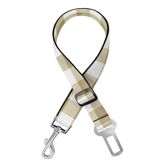 Beige And White Gingham Pattern Print Dog Seat Belt