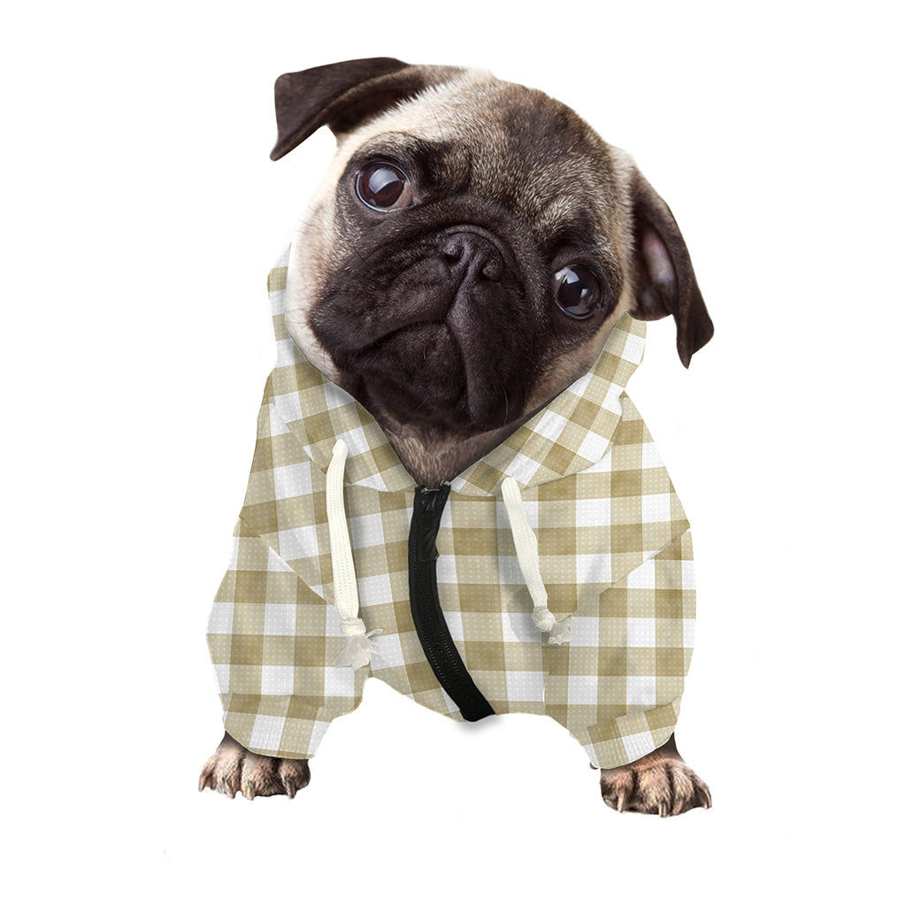 Beige And White Gingham Pattern Print Dog Zip Up Hoodie