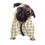 Beige And White Gingham Pattern Print Dog Zip Up Hoodie