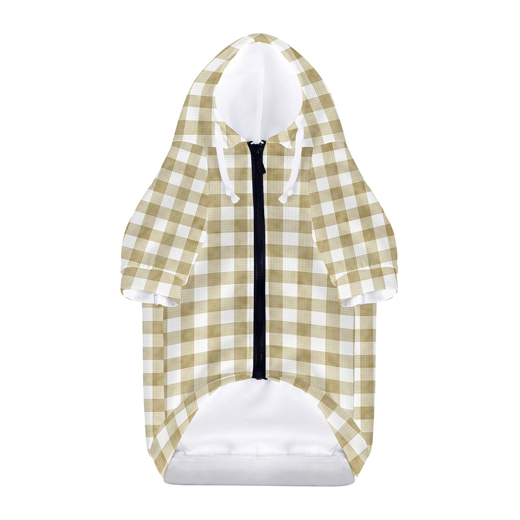 Beige And White Gingham Pattern Print Dog Zip Up Hoodie