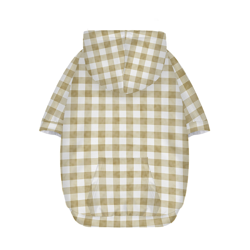 Beige And White Gingham Pattern Print Dog Zip Up Hoodie