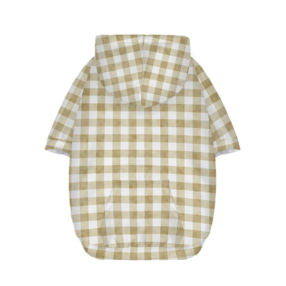 Beige And White Gingham Pattern Print Dog Zip Up Hoodie