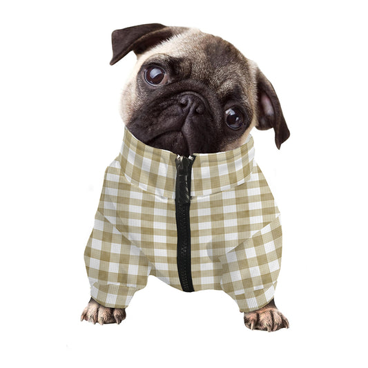 Beige And White Gingham Pattern Print Dog Zip Up Jacket