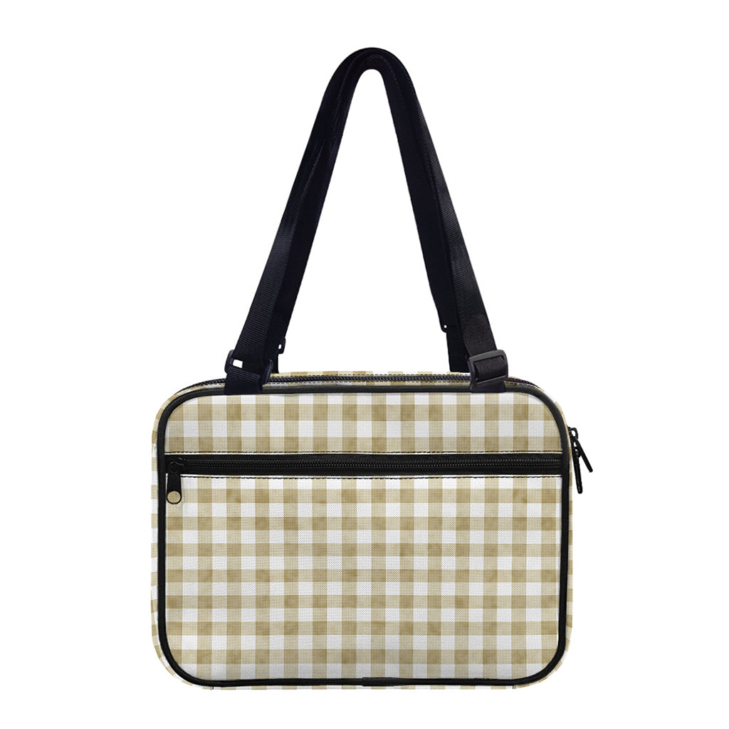 Beige And White Gingham Pattern Print Double Strap Bible Bag