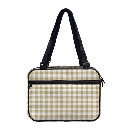 Beige And White Gingham Pattern Print Double Strap Bible Bag