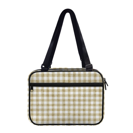 Beige And White Gingham Pattern Print Double Strap Bible Bag