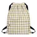 Beige And White Gingham Pattern Print Drawstring Backpack