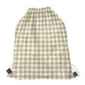 Beige And White Gingham Pattern Print Drawstring Bag