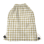 Beige And White Gingham Pattern Print Drawstring Bag