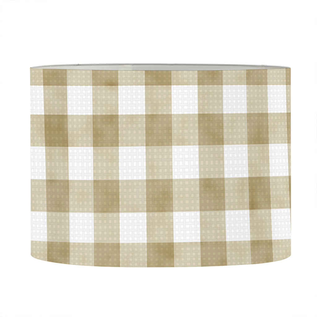 Beige And White Gingham Pattern Print Drum Lamp Shade