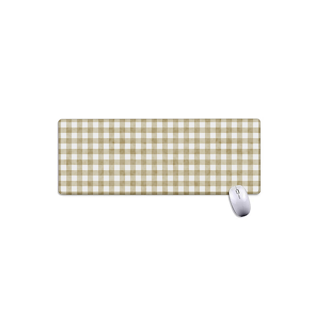 Beige And White Gingham Pattern Print Extended Mouse Pad