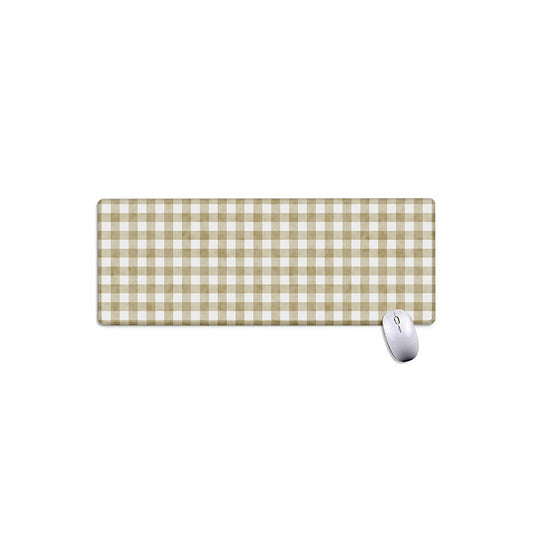 Beige And White Gingham Pattern Print Extended Mouse Pad