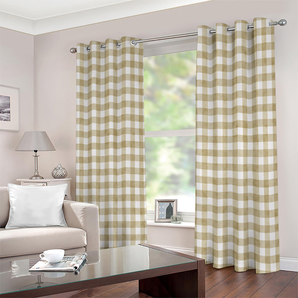 Beige And White Gingham Pattern Print Extra Wide Grommet Curtains