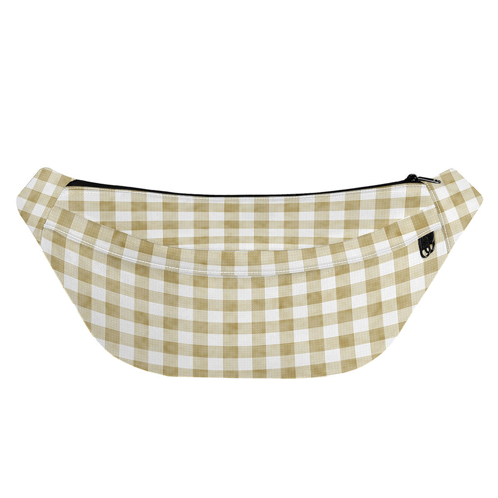 Beige And White Gingham Pattern Print Fanny Pack