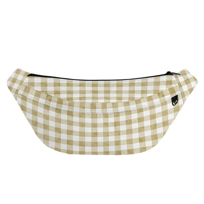Beige And White Gingham Pattern Print Fanny Pack